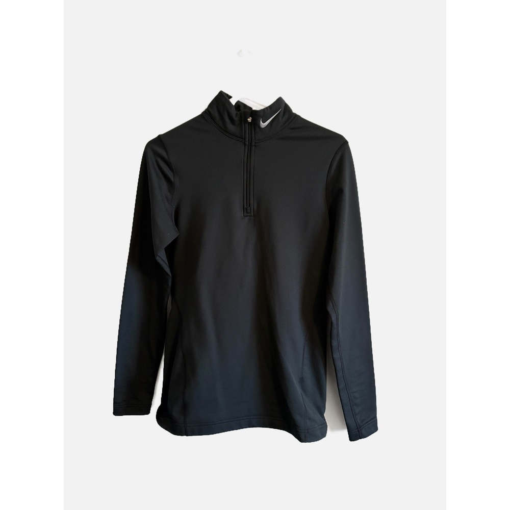 Nike Dri Fit Quarter Zip Black Womens Logo Neck Size Medium